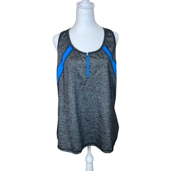 LIVI Lane Bryant Active Racerback Tank Zip Front Gray Blue Top Plus 18/20 Gym - Picture 1 of 8